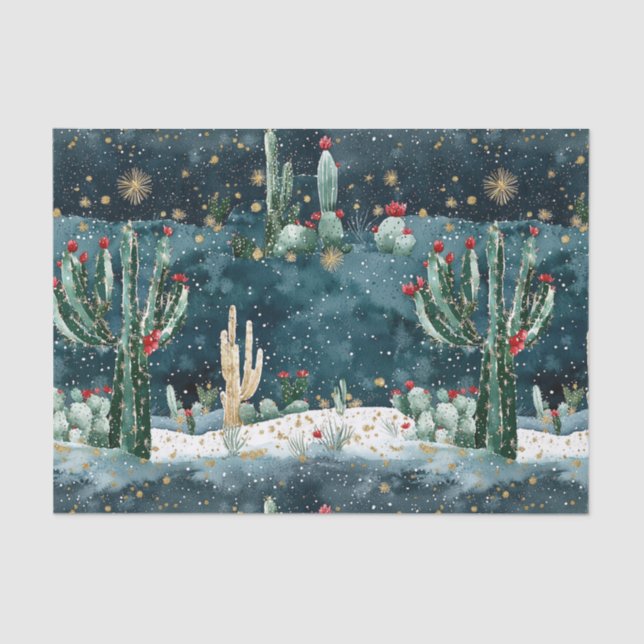 Christmas Red Blue Green Cactus Floral Tissue Paper (Front)