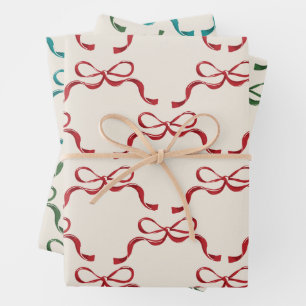 Christmas Red Blue Green Modern Holiday Bows  Wrapping Paper Sheet