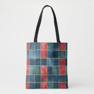 Christmas Red Blue Green Squares Tote Bag