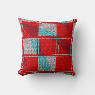 Christmas Red Blue Knit Knitting Holiday Throw Pillow