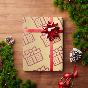 Christmas Red Bow Gift Pattern Gold  Wrapping Paper
