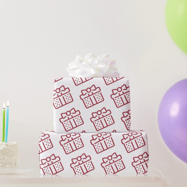 Christmas Red Bow Gift Pattern White  Wrapping Paper (Party Gifts)