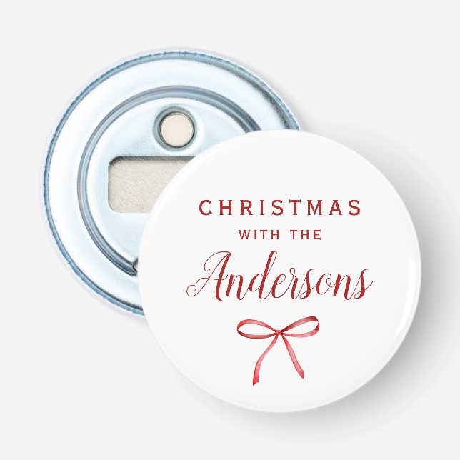 Christmas red bow monogram bottle opener (Front)