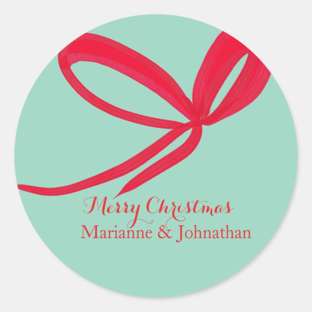 Christmas Red Bows Hand Drawn Classic Round Sticker (Front)