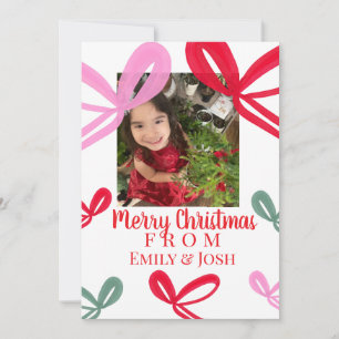 Christmas Red Bows Multicolor  Holiday Card