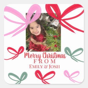 Christmas Red Bows Multicolor Square Sticker