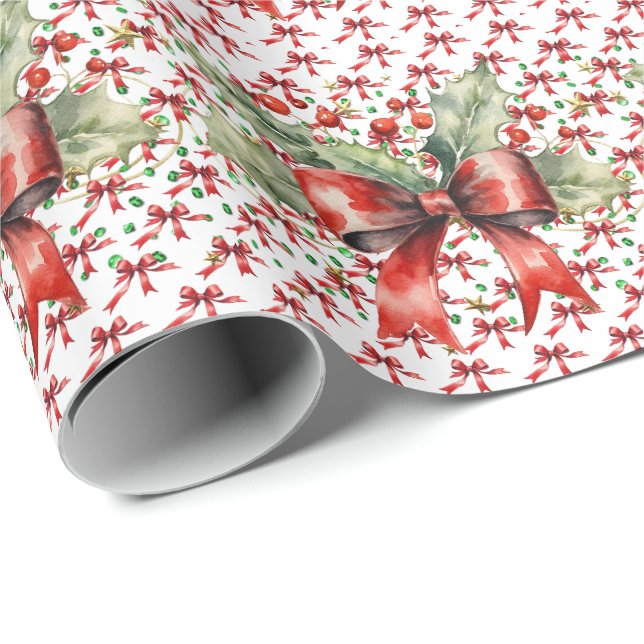  Christmas Red  Bows Wrapping Paper (Roll Corner)