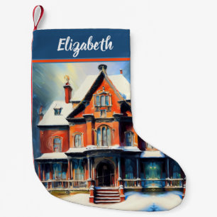 Christmas Red Brick Victorian Home For The Holiday Small Christmas Stocking