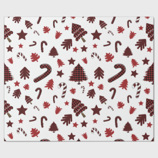 Christmas Red Buffalo Plaid Elements Wrapping Paper