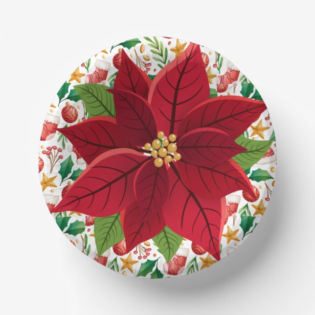 Christmas Red Bulbs, and Poinsettia Overlay  Paper Plate (Front)