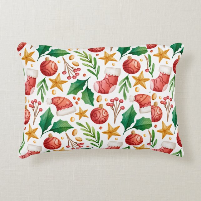 Christmas Red Bulbs, Poinsettia Parts and Nut    Accent Pillow (Front)