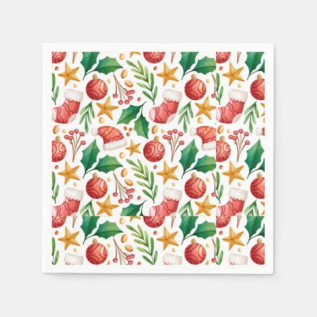 Christmas Red Bulbs, Poinsettia Parts and Nut  Napkin (Front)