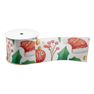 Christmas Red Bulbs, Poinsettia Parts and Nuts Satin Ribbon