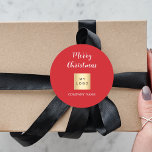 Christmas red business logo classic round sticker<br><div class="desc">A classic red background.  Personalize and add your business,  company logo and a text.  Text: Merry Christmas written with a modern hand letteres style script.</div>