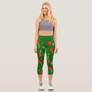 christmas red candy apples green capri leggings
