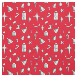 Christmas Red Candy Cane Stars Sleds Pattern Fabric