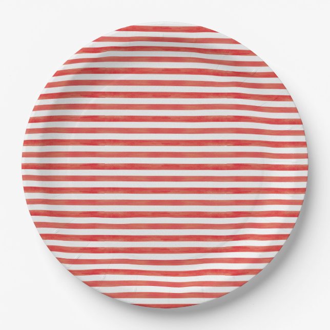 Christmas Red Candy Cane Stripes Paper Plate (Front)