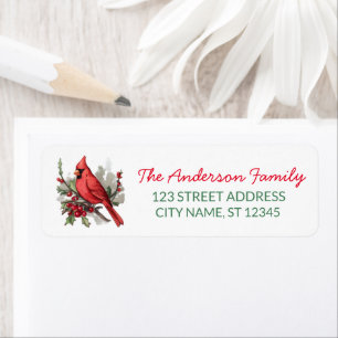 Christmas Red Cardinal and Berries Return Address