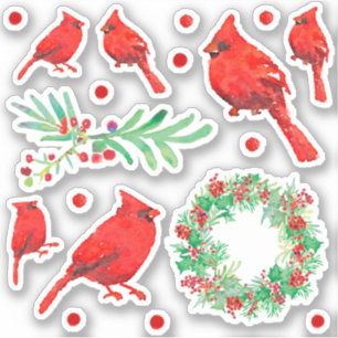 Christmas Red Cardinal Bird Holly Wreath