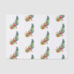 Christmas Red Cardinal Blue Berries Watercolor Tissue Paper