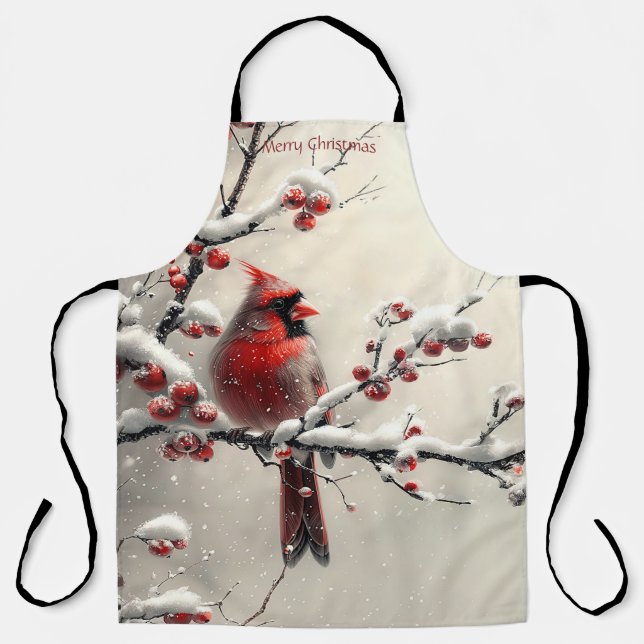 Christmas Red Cardinal Holiday Apron (Front)