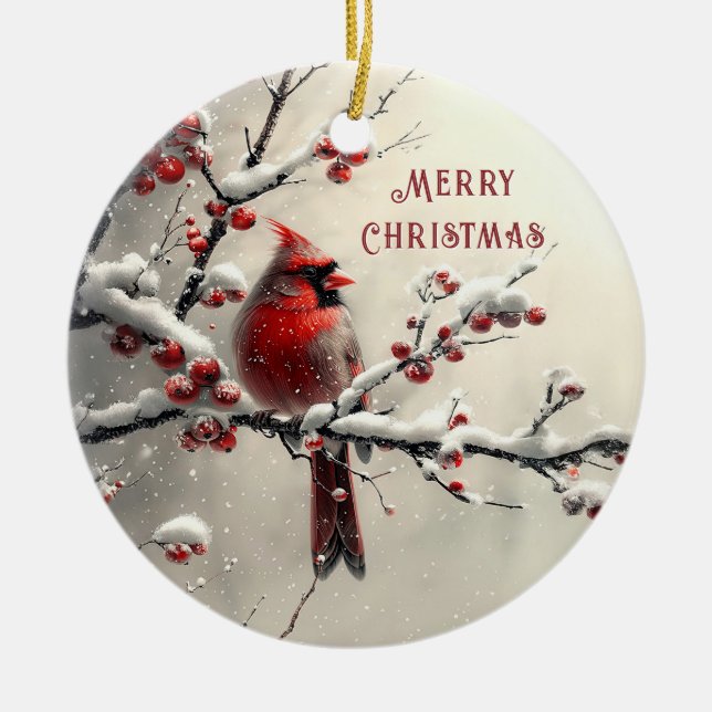 Christmas Red Cardinal Holiday Ornament (Front)