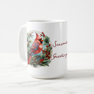 Christmas Red Cardinal Holly Berries Festive Coffee Mug