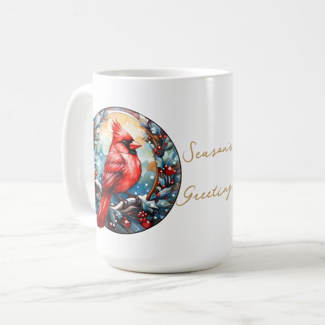 Christmas Red Cardinal Holly Berries Festive Coffee Mug (Front Left)