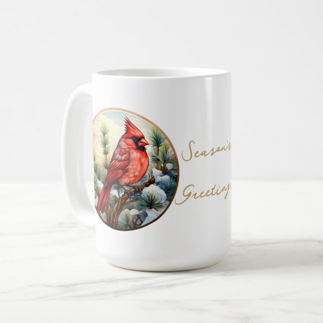 Christmas Red Cardinal Holly Berries Festive Coffee Mug (Front Left)