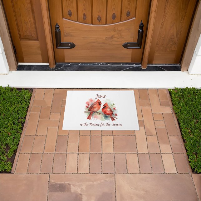 Christmas Red Cardinal Jesus Reason for Season Doormat (Outdoor)
