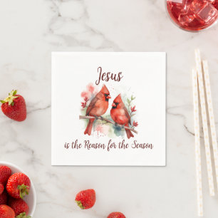 Christmas Red Cardinal Jesus Reason for Season Napkin