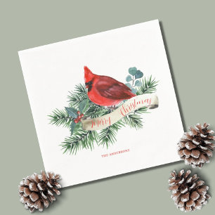 Christmas Red Cardinal Name  Napkin