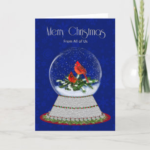 Christmas Red Cardinal Snow-Globe, From All of Us Card