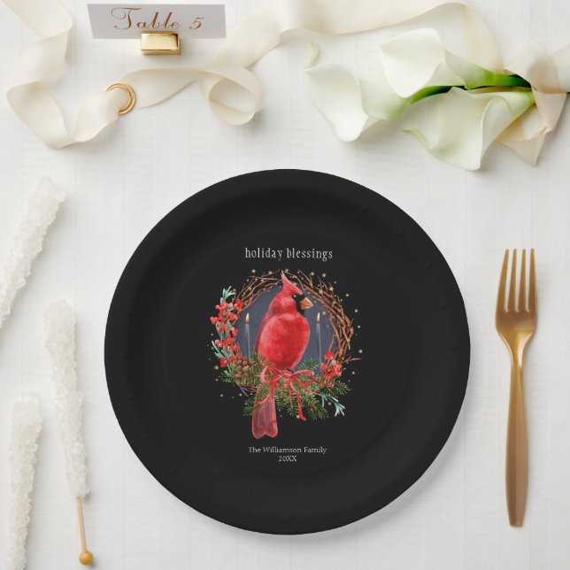 Christmas Red Cardinal Yule Solstice Boho Holiday Paper Plate (Wedding)