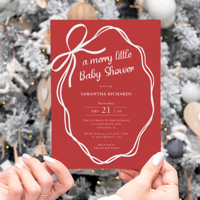 Christmas red coquette bows whimsical baby shower invitation (Creator Uploaded)
