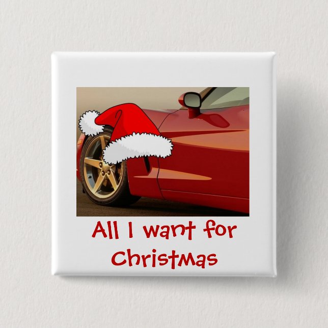 Christmas Red Corvette 2 Inch Square Button (Front)