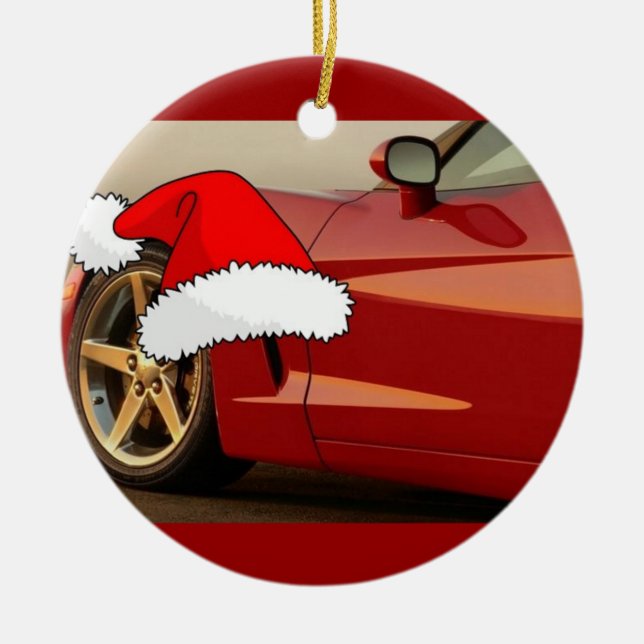 Christmas Red Corvette Ceramic Ornament (Front)
