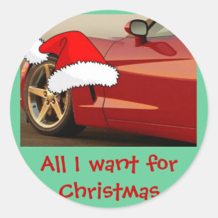 Christmas Red Corvette Classic Round Sticker