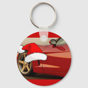 Christmas Red Corvette Keychain