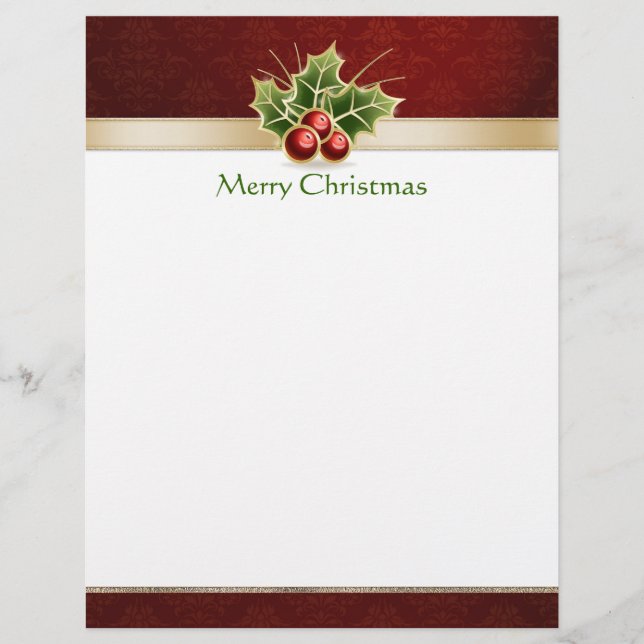 Christmas red damask personalized letterhead (Front)