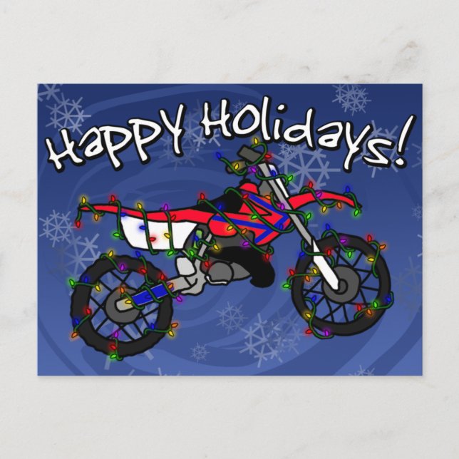 Christmas Red Dirt Bike Holiday Postcard (Front)