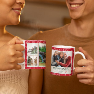 Christmas Red Doodles Multi Photo Family Gift Coffee Mug