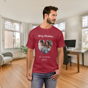 Christmas red family photo heart name T-Shirt