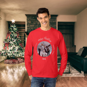Christmas red family photo names guys T-Shirt