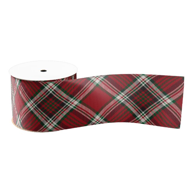 Christmas Red Festive Argyle Tartan Plaid Pattern Grosgrain Ribbon (Spool)
