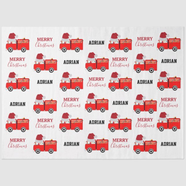 Christmas Red Fire Truck Custom Name Tissue Paper (Front)