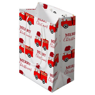 Christmas Red Fire Truck Medium Gift Bag