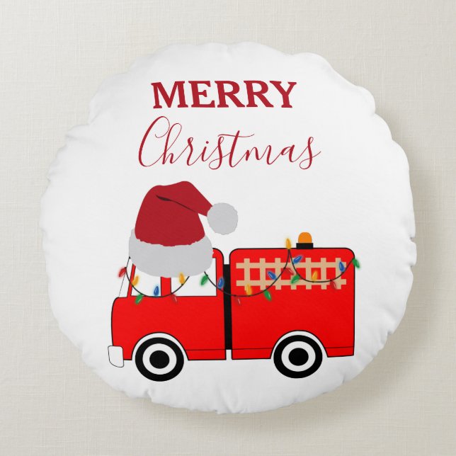 Christmas Red Fire Truck   Round Pillow (Front)