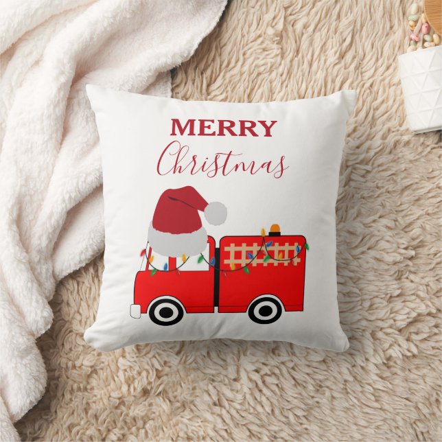Christmas Red Fire Truck   Throw Pillow (Blanket)