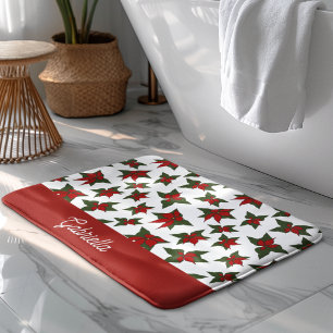 Christmas red floral botanical bath mat